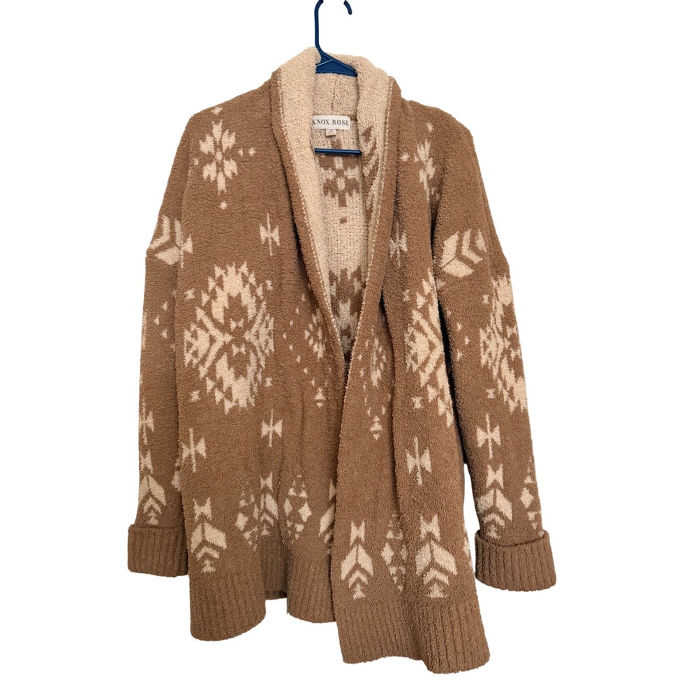 Knox Rose Womens Cardigan Brown Southwestern Popcorn Knit Medium